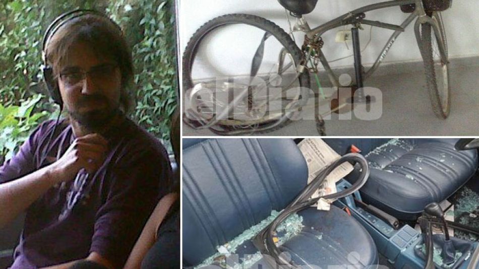 Pablo García, el conductor implicado en la muerte de Reinaldo Rodas. La bicicleta usada (arriba, derecha), y el auto de García (abajo, derecha).