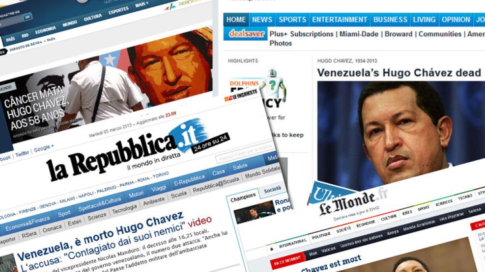 La noticia de la muerte de Chávez en los medios del mundo.