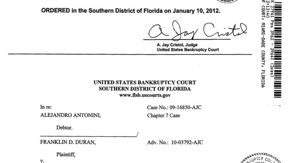 Un litigio comercial de 2012 entre Antonini y  su ex socio y mejor amigo, Franklin Durán, condenado por espionaje en EEUU por el caso de la valija. 