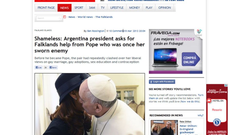 El Daily Mirror, The Times y The Independent criticaron a la Presidenta por solicitarle al Papa que intervenga por el conflicto por Malvinas.