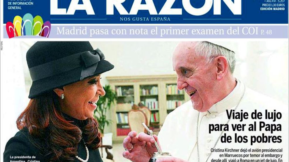 La tapa del diario conservador La Razón, de Madrid.