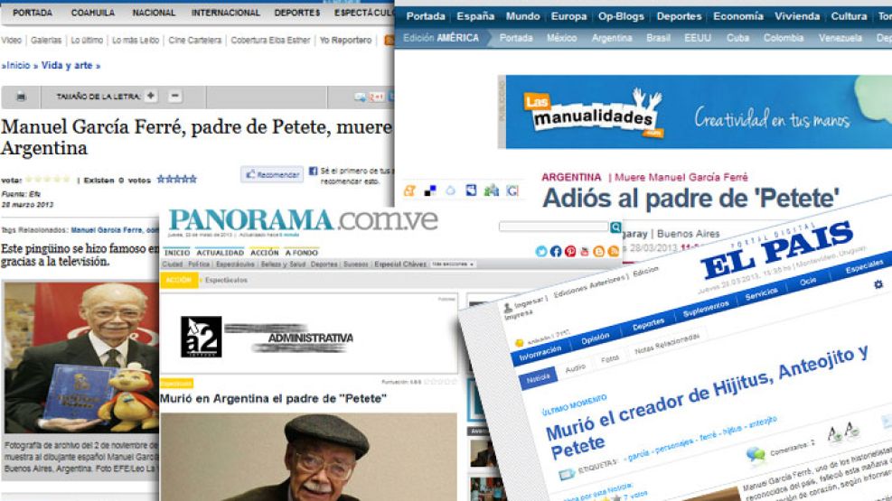Distintos portales informativos recordaron a Manuel García Ferré en el día de su muerte por sus históricos personajes.