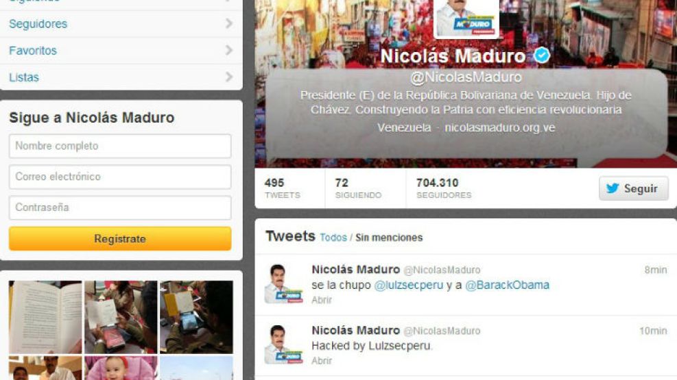 Hackearon la cuenta de Twitter de Nicolás Maduro. "Fraude electoral", escribieron.