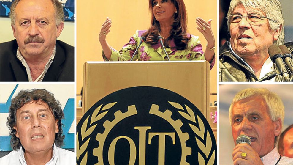 Yasky, CTA oficialista, (izq. arriba). Micheli, CTA opositora (izq. abajo). Moyano, CGT opositora, (der. arriba). Calo. CGT oficialista, (der. abajo)