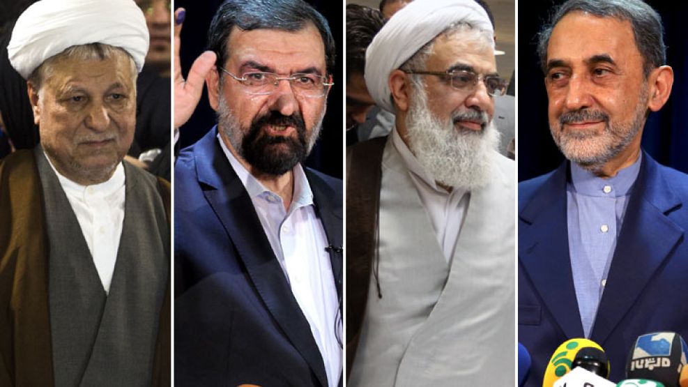 Acusado por causa AMIA. Cuatro de los candidatos presidenciales Ali Akbar Hashemi Rafsanjani, Mohsen Rezai, Ali Fallahian y Ali Akbar Velayati (de izq. a der.).