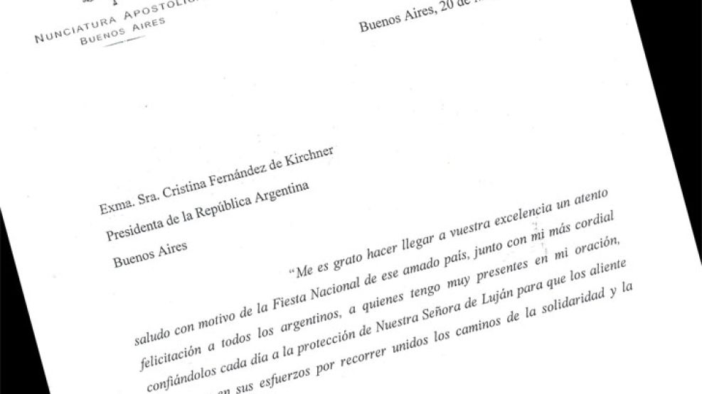 La carta de Francisco dirigida a la Presidenta.