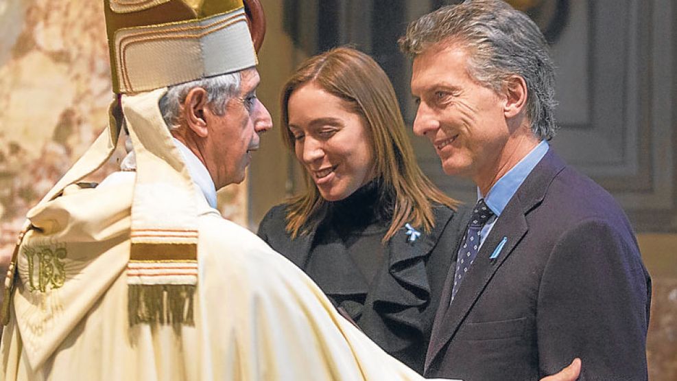 Saludo. El arzobispo con Mauricio Macri y María Eugenia Vidal.