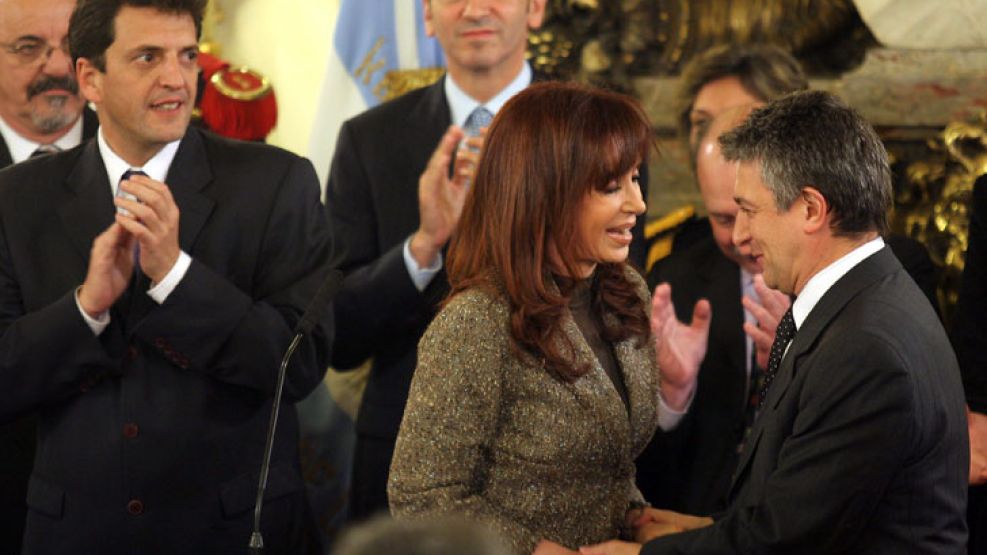 Gustavo López y Cristina Fernández en julio de 2008, cuando asumió como subsecretario General de la Presidencia.