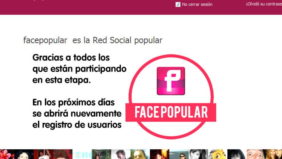 La página de ingreso a FacePopular.