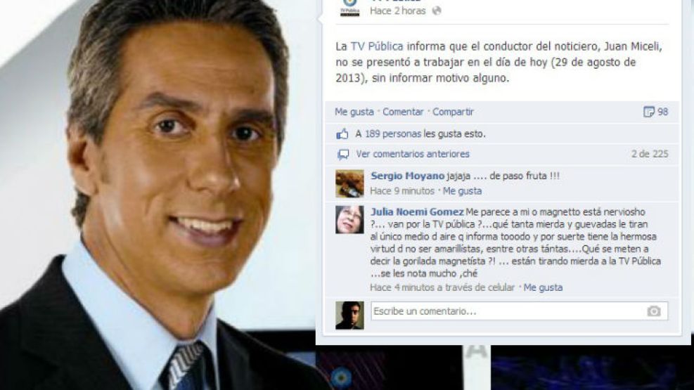 La TV Pública delató a Juan Miceli en su muro de Facebook.
