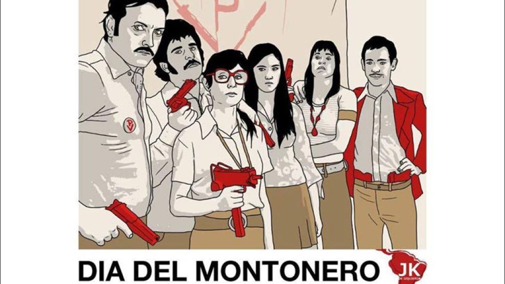 La Juventud Kirchnerista de Izquierda publicó un afiche en el que se ve el dibujo de varios jóvenes, vestidos a la usanza setentista, y portando pistolas, revólveres, y armas automáticas.