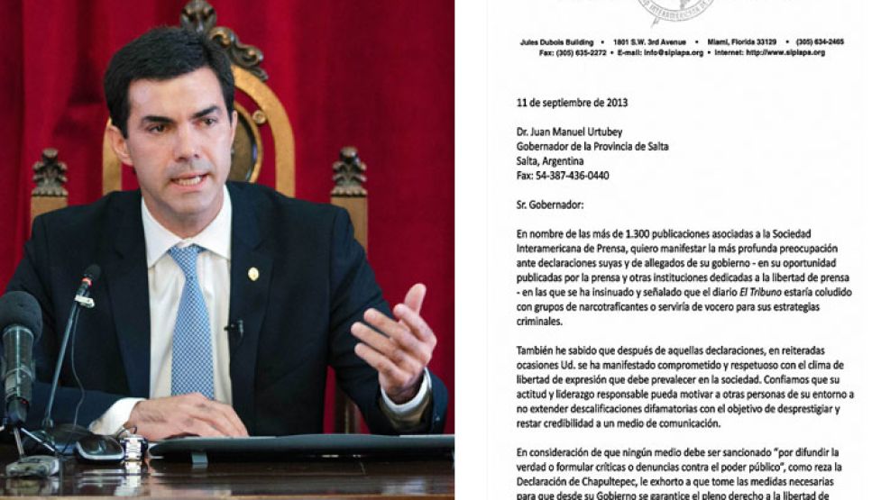 La SIP le envió una dura advertencia al gobernador de Salta, Juan Manuel Urtubey.