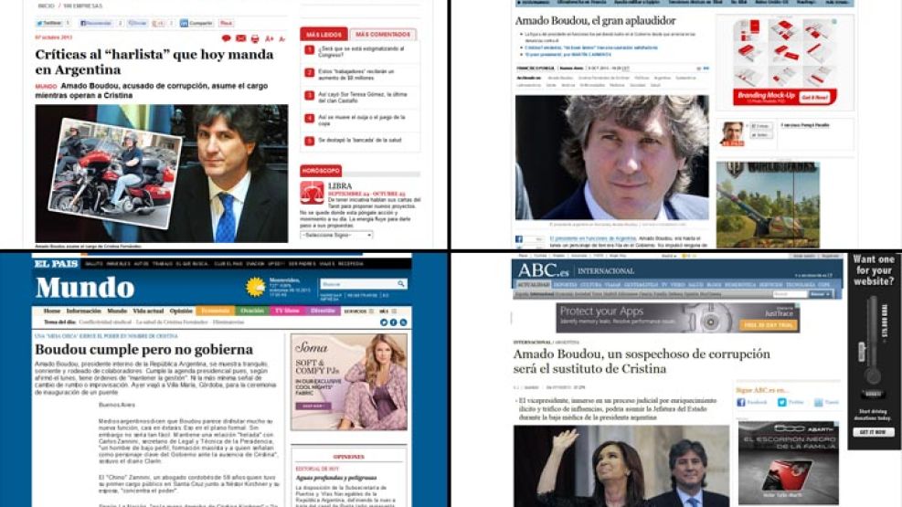 Medios de distintos países presentaron hoy a vice como un hombre sin poder en la Casa Rosada, golpeado por causas judiciales de corrupción y que se limita a "aplaudir" y "cumplir" con la primera manda