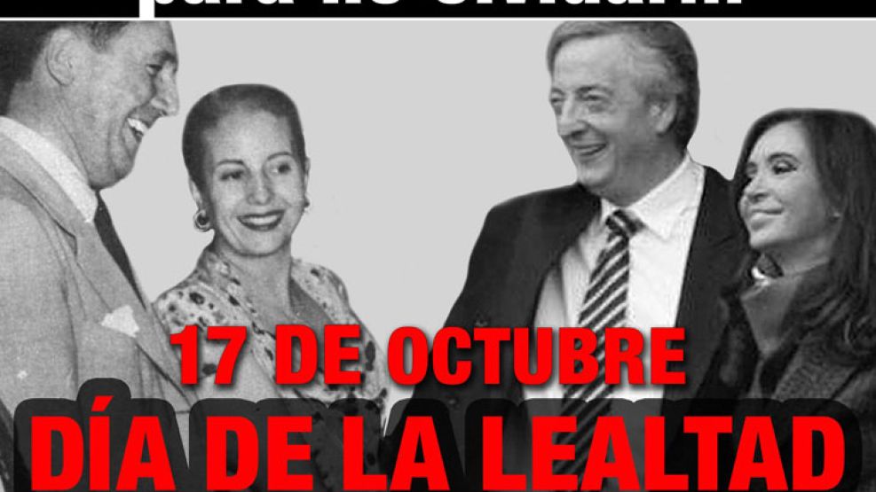 La imagen, que ya se encuentra pegada en varios puntos de la Ciudad, fue subida a la web de "Equipos de Difusión" bajo la leyenda "17 de octubre".