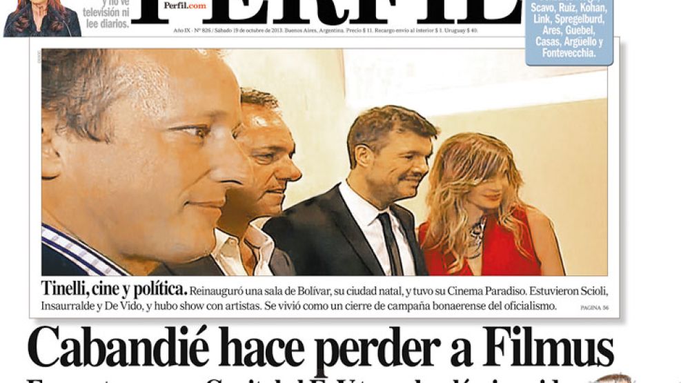 Scioli, Tinelli e Insaurralde en la tapa de ayer de PERFIL.