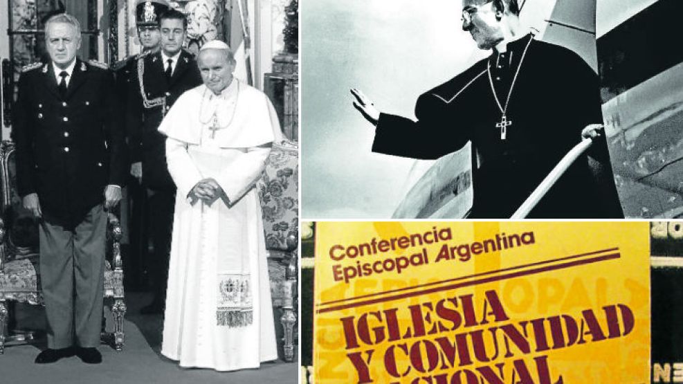MEDIACIONES. El papa Juan Pablo II con Leopoldo Galtieri. El cardenal Antonio Samoré, diplomático en las relaciones chilenas. Iglesia y comunidad, en el cambio.