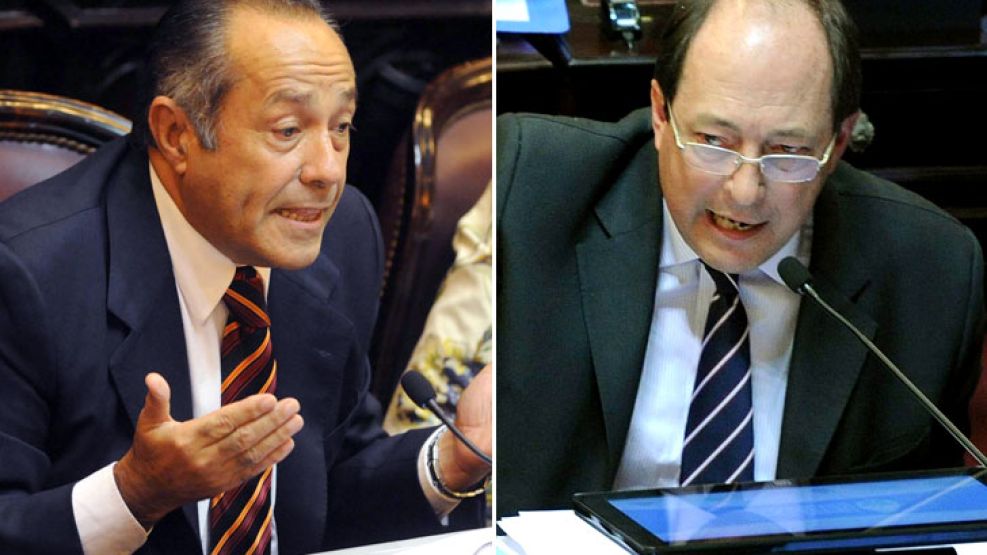 Los senadores Adolfo Rodríguez Saá y Ernesto Sanz. 