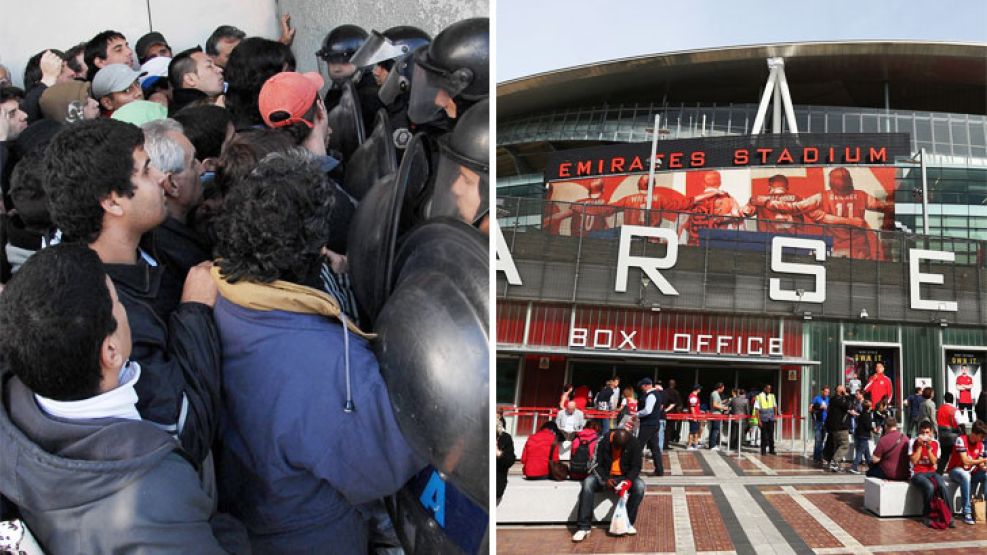 Hagan lugar. El público intentando entrar a un estadio argentino. Una escena en la que manda la incomodidad. En el Emirates, el estadio del Arsenal inglés, las condiciones de ingreso se parecen más a 