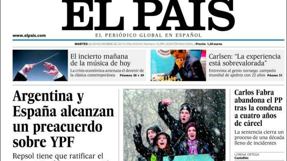 La tapa del diario español El País. 