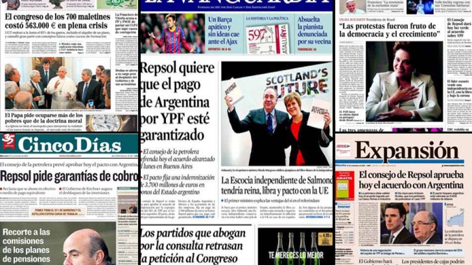 Portadas de cinco diarios españoles con el acuerdo en tapa.