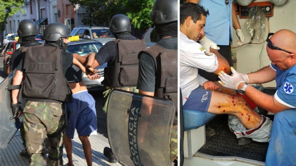 Conflicto. La Prefectura ingresó a la Casa de Gobierno catamarqueña y desalojó por la fuerza a los agentes que reclamaban aumentos junto a sus esposas. Hubo al menos tres heridos por los disparos con