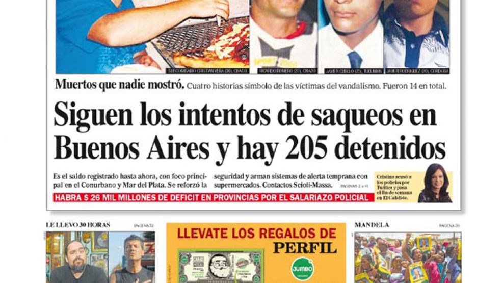 Tapa de Diario Perfil del 14 de diciembre de 2013
