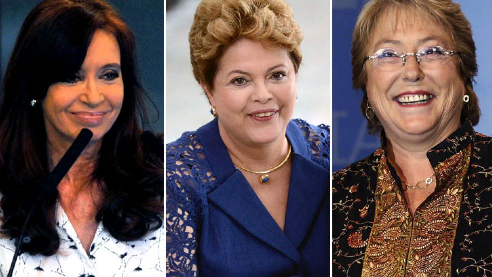 Cristina Kirchner, Dilma Rousseff y Michelle Bachelet: la primera no contesta a nadie y habla de "todos y todas"; la segunda llama a su audiencia "amigos" y la tercera no tiene cuenta oficial.