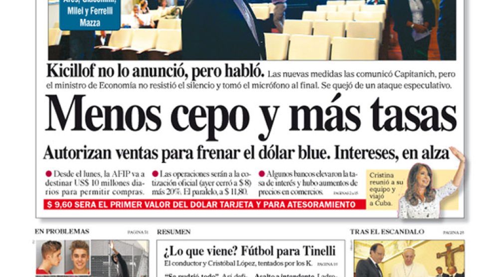 Tapa de Diario Perfil del 25 de enero de 2014