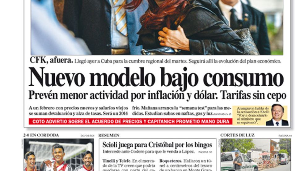 Tapa de Diario Perfil del 26 de enero de 2014