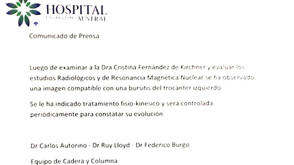 El comunicado final sobre el tratamiento de CFK