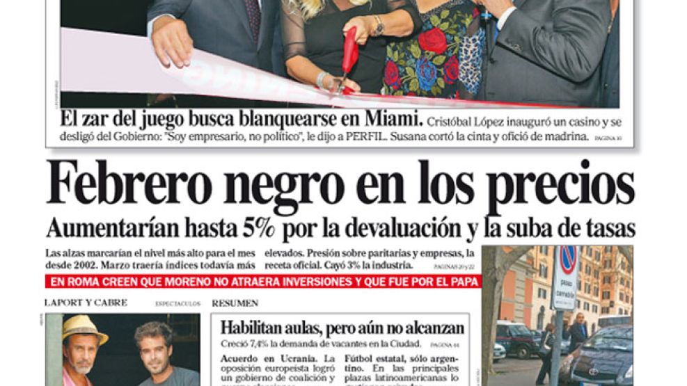 Tapa de Diario Perfil del 22  de febrero de 2014.