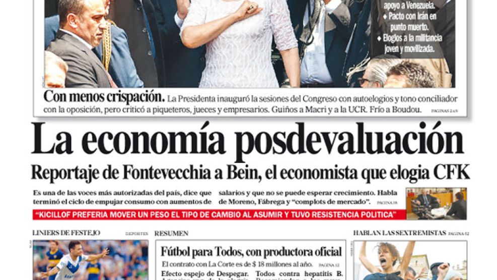 Tapa de Diario Perfil del 2 de marzo de 2014.