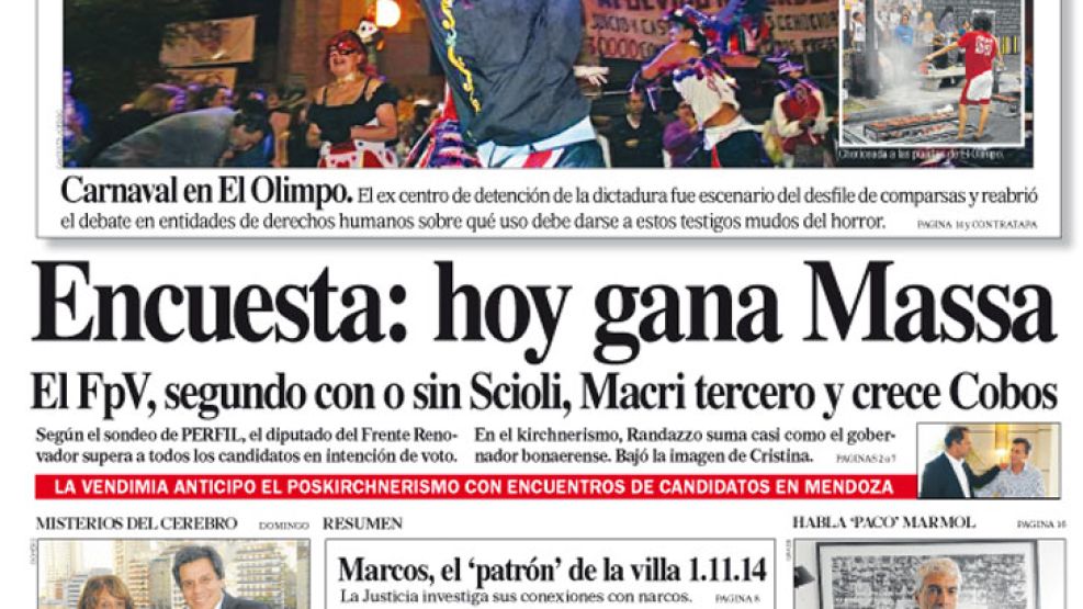 Tapa de la edición impresa del diario Perfil del Domingo 9 de marzo de 2014
