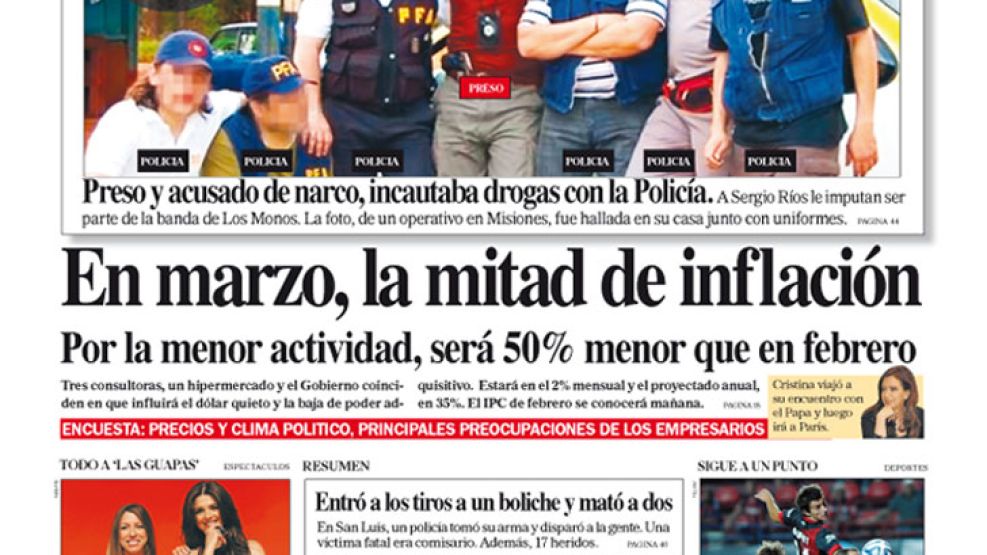 Tapa de Diario Perfil del 16 de marzo de 2014.