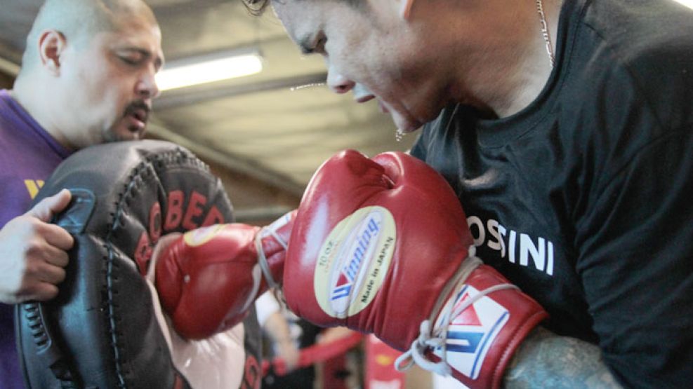 Pégue, Chino, pégue. Maidana en el gimnasio, en su rutina diaria. Se entrena en California desde el lunes.