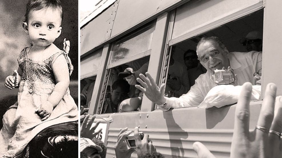 Momentos en la vida. A la izquierda, García Márquez cuando era un bebé. Arriba, el escritor colombiano cuando junto a su esposa, Mercedes Barcha, el 30 de mayo de 2007, visitó su pueblo natal, Aracata