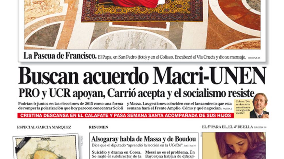 Tapa de Diario Perfil del 19 de abril de 2014