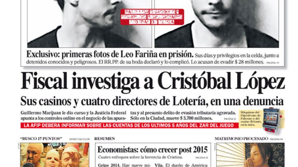 Tapa de Diario Perfil del 27 de abril de 2014