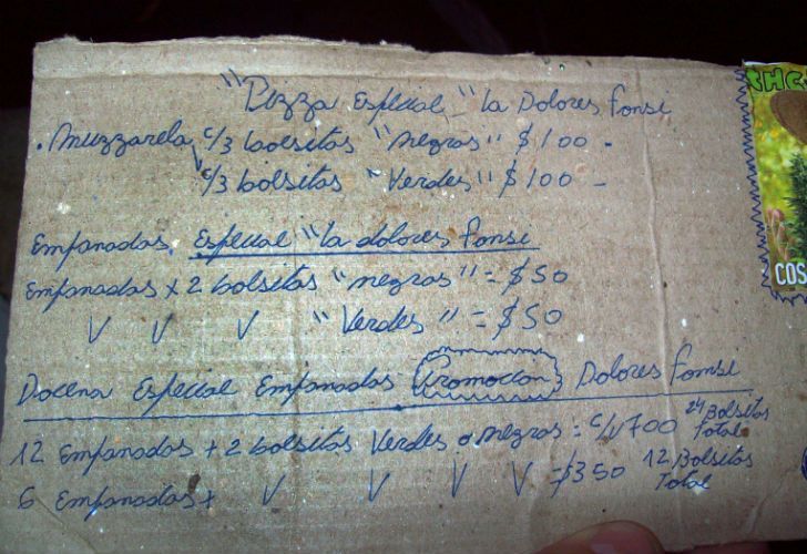 Además de "la especial", el listado incluía las empanadas "Dolores Fonzi", a un precio de 50 pesos cada una.