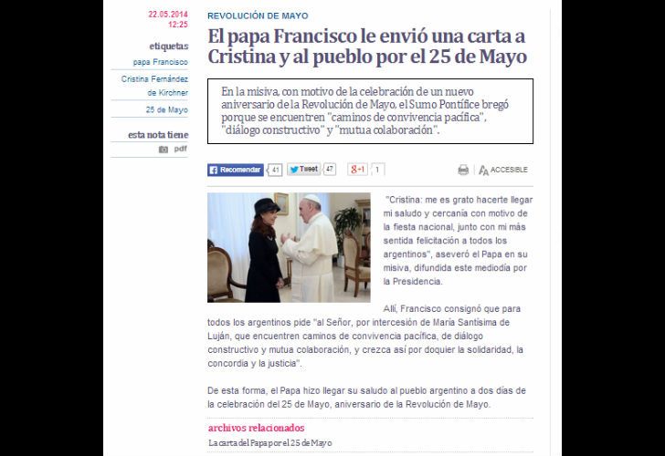 La carta fue difundida a través del portal de información de Presidencia y la agencia Télam.