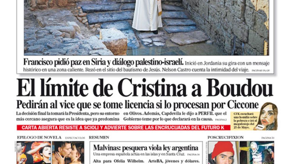Tapa de Diario Perfil del 25 de mayo de 2014