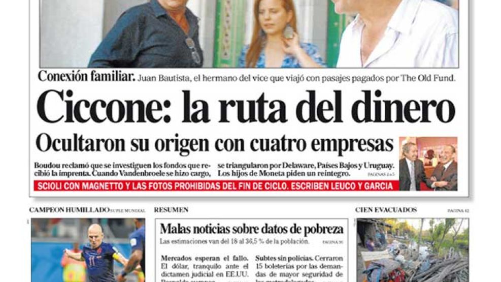 Tapa de Diario Perfil del 14 de junio de 2014