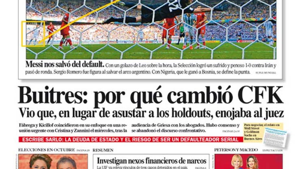 Tapa de Diario Perfil del 22 de junio de 2014.