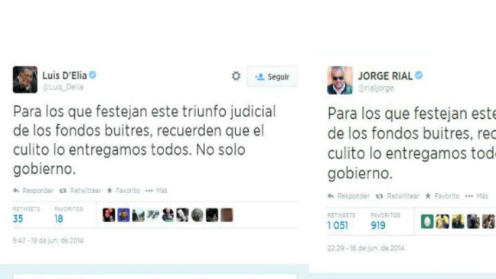 El último logro de la red social fue unir al periodista Jorge Rial y al dirigente social Luis D'Elía por sus tuits calcados.