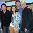 Emiliano Rella y Laurencio Adot felicitaron a la actriz Corine Fonrouge y al director Ernesto Medela en el estreno de "Convivencia obligada" en el Teatro La Casona. 