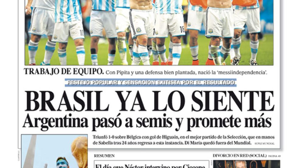 Tapa de Diario Perfil del 6 de julio de 2014.