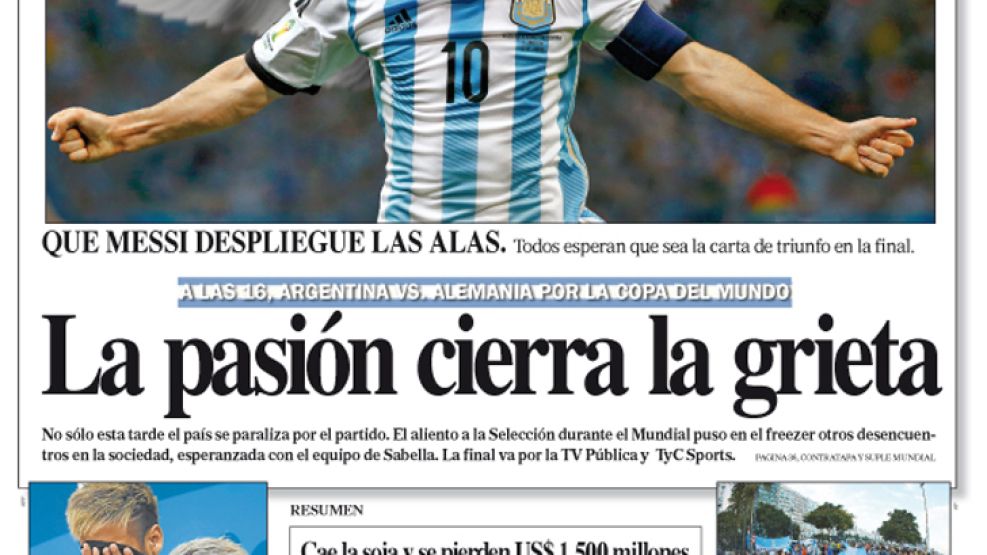 Tapa de la edición impresa de Perfil del 13 de Julio del 2014