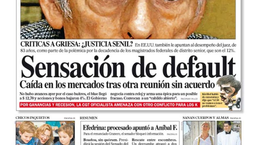 Tapa de Diario Perfil del 26 de julio de 2014.