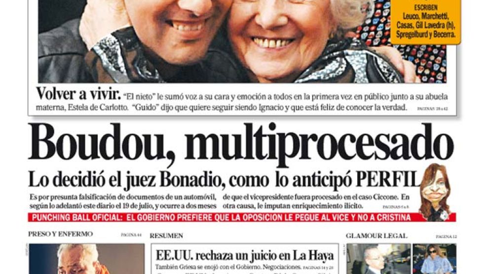 Tapa de Diario Perfil del 9 de agosto de 2014.