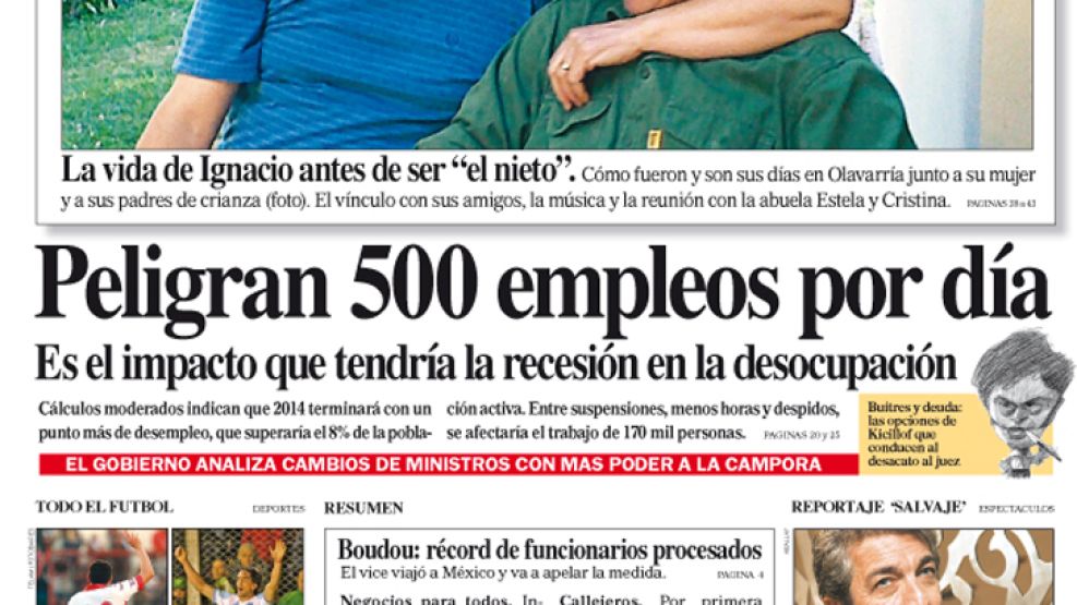 Tapa de la edición impresa de Perfil del 10 de Agosto de 2014